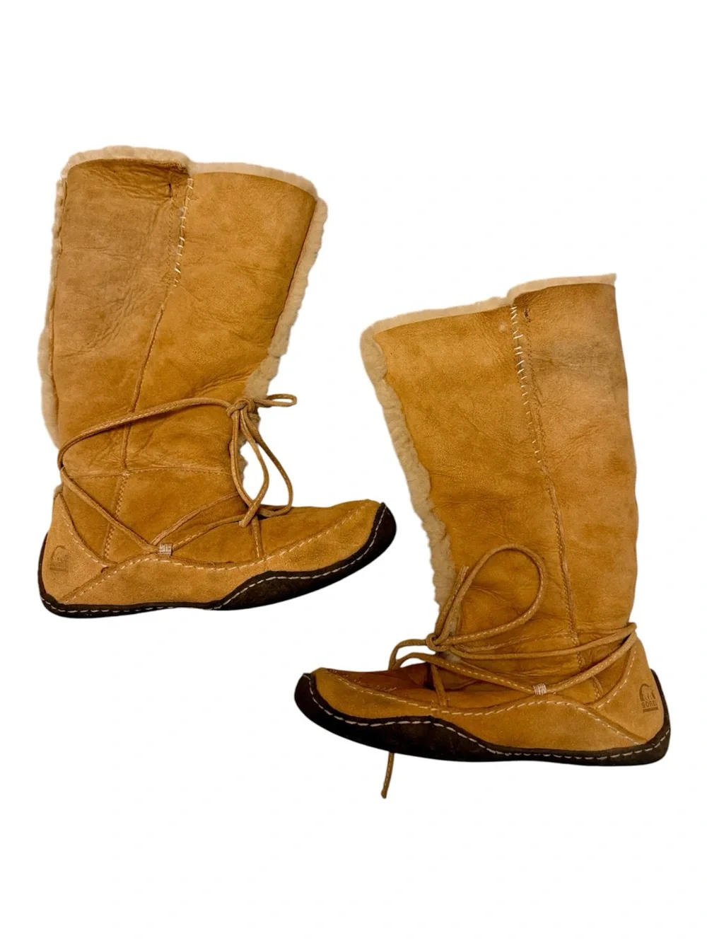 SOREL Kaska Shearling Suede Women’s Winter Boots size 9 Tan Y2K Moccasin Boot